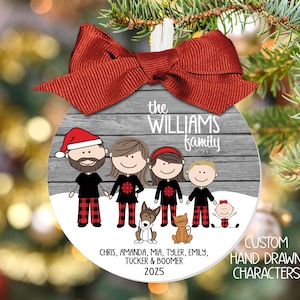 Personalized Family Christmas Ornament: Hand-Drawn Plaid Pajama Design