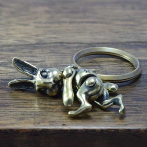 Movable Rabbit keyring,Rabbit Lover,movable arms and legs,Gift,delicate hand carving,Brass