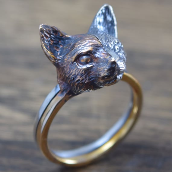 Chimera Split Face Cat Ring,delicate Hand Carving,925,solid