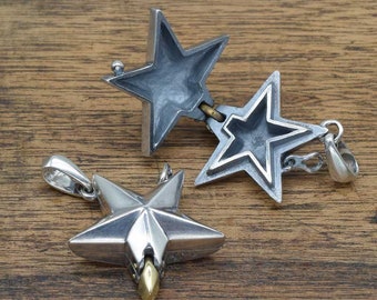 Star locket Pendant,delicate hand carving,925,Solid Sterling Silver Brass,
