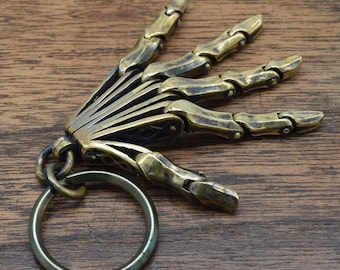 Movable LEFT HAND keyring,movable joints,keyholder,Gift,delicate hand carving,Brass