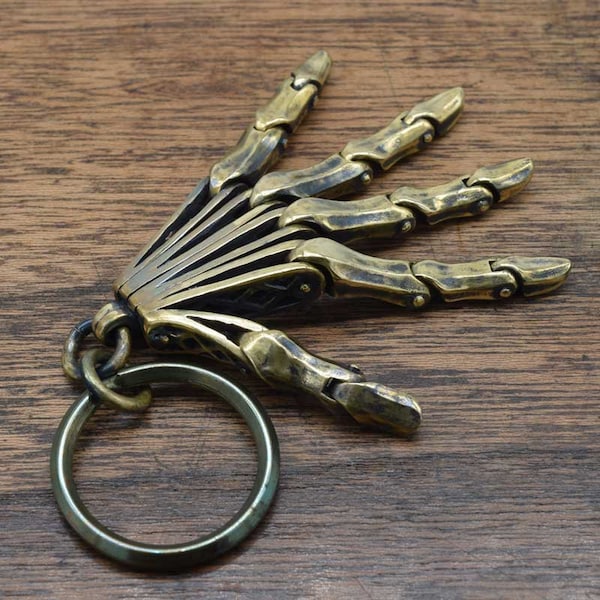 Movable LEFT HAND keyring,movable joints,keyholder,Gift,delicate hand carving,Brass
