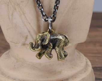 Brass elephant Pendant,delicate hand carving,925,Solid Sterling Silver Brass,