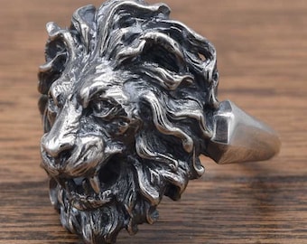 LION guardian Ring,delicate hand carving,925,Solid Sterling Silver