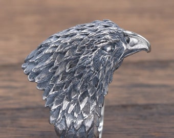 Eagle Ring, delicate hand carving, openwork, 925, Solid Sterling Silver, brass, R93, Noble