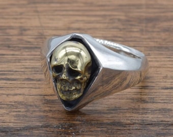 Skull Core Ring, skull, core, ring, delicate hand carving, 925, Solid Sterling Silver, brass, R95