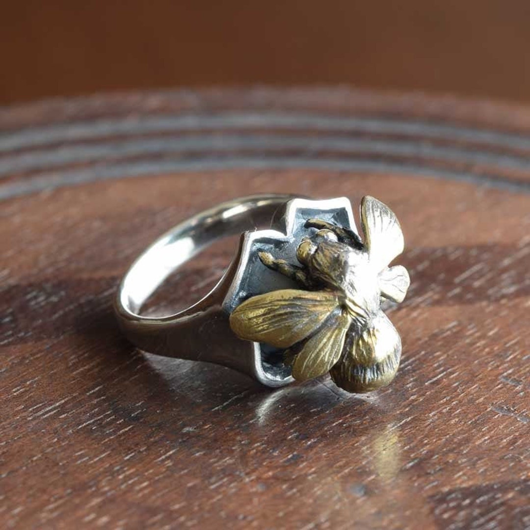 Buy Beehive Ring,bee Ring,delicate Hand Carving,925,solid Sterling  Silver,brass Online in India - Main Image