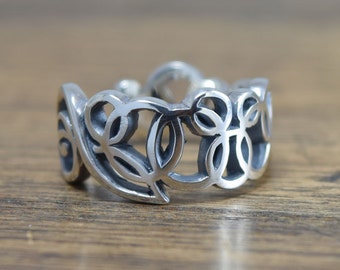 Ripple Ring,ring on the water,delicate hand carving,925,Solid Sterling Silver