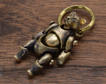 Bear named Kozlov keyring,Bear,movable joints,keyholder,Gift,delicate hand carving,Brass,KH12