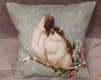 Birds in a snowstorm with Merry Christmas message cushion/pillow