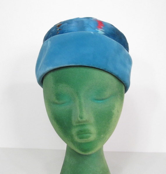 Lovely 1950 Vintage Evelyn Varon pillbox hat  Blu… - image 3