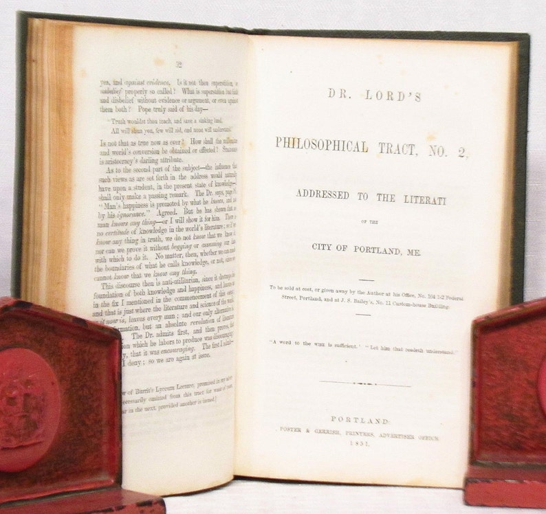 1852 First Edition Rare The Christian Philosopher And Metaphysician By John Lord A Study Of Man - 