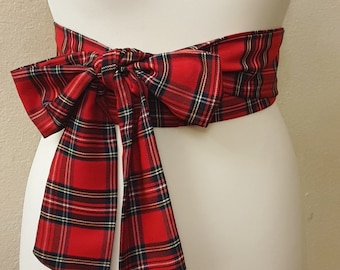 Women&#39;s Red Tartan Sash, Scottish Tartan Plaid Sashes, Belt, Wedding Accessories
