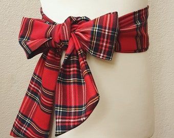 Children&#39;s Red Tartan Girl&#39;s Sash, Scottish Plaid Sashes, Belt, Wedding Accessories