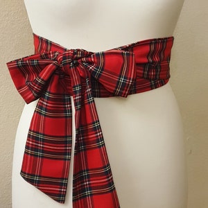 Women's Red Tartan Sash, Scottish Tartan Plaid Sashes, Belt, Wedding Accessories