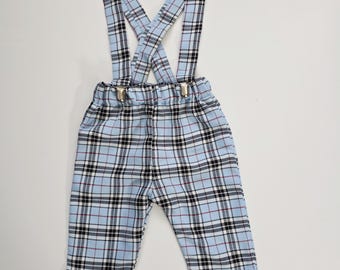 Baby Blue Scottish Tartan Prints Trousers Pants Trews with Braces Cute Baby Set Baby kids Clothes Winter Xmas outfit NEW