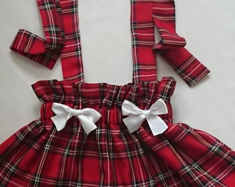 Royal scottish Stewart Tartan Print Baby Girls Kjol och Huvudbonad Set Kläder NYTT
