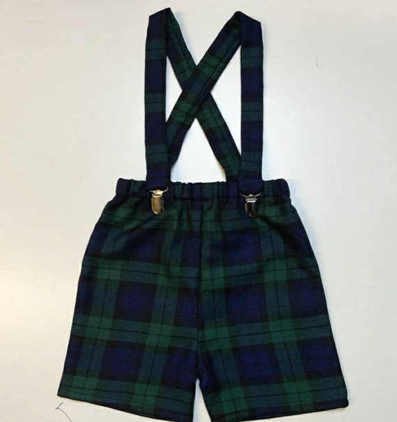 Boys Tartan Print Shorts With Braces Cute Baby Set Boys Wedding