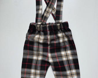 Tartan Print Trousers Pants Trews with Braces Cute Baby Set Baby kids Clothes NEW