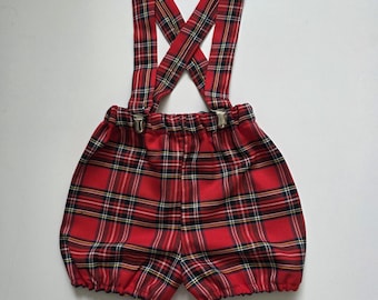 Royal scottish Stewart Tartan Prints  Bloomer with Braces Cute Baby Set Baby Boys Clothes Winter Xmas outfit NEW
