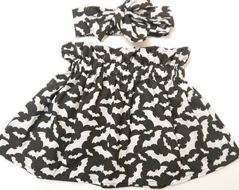 Baby's Skirt and Headwrap Cute Baby Set Bat Print Halloween Costume Baby Girls Clothes NEW