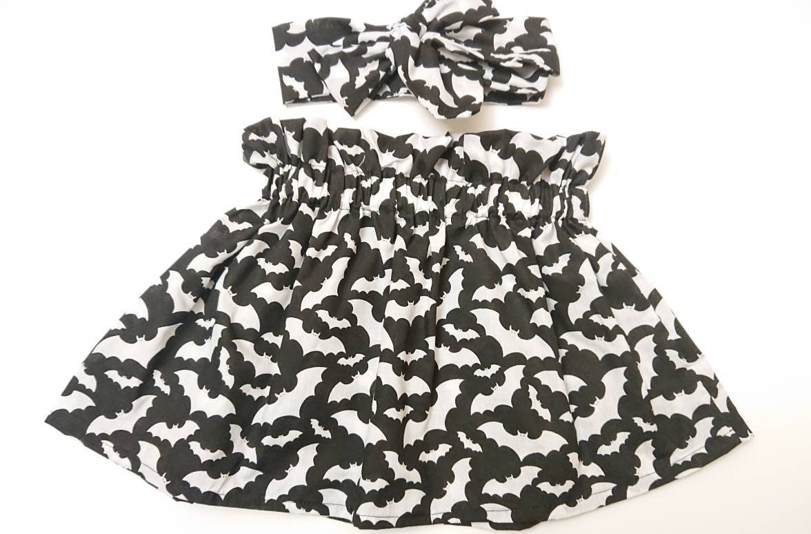 Baby's Skirt and Headwrap Cute Baby Set Bat Print Halloween Costume Baby Girls Clothes NEW