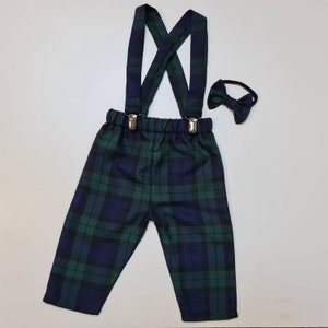 Black Watch Tartan Print Trousers Pants Trews with Braces and Bow Cute Baby Set Baby Kids Clothes NEW