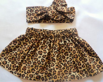 Baby's Skirt and Headwrap Cute Baby Set Cheetah Print Baby Girls