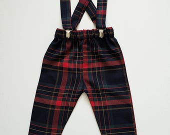 Modern Tartan Print Trousers Pants Trews with Braces Cute Baby Set Baby kids Clothes NEW