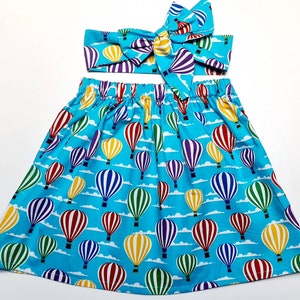 Blue Hot Air Balloon Baby and Girls Skirt and Headwrap Set