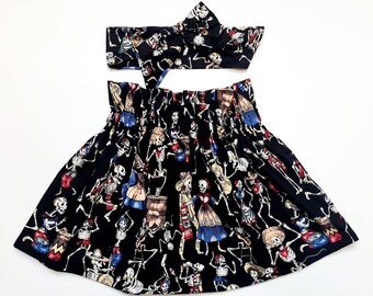 Skeleton Party Skirt and Headwrap Cute Baby Set Skull Print Baby Girls Clothes NEW