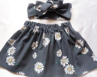 Daisy Floral Polka Dot Babyrock und Headwrap Niedlich Baby Set Baby Mädchen Kleidung NEU