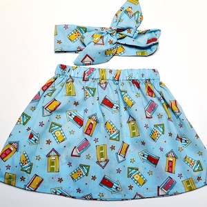 Beautiful Summer Baby&#39;s Skirt and Headwrap Beach Hut Print Cute Baby Set Baby Girls Clothes NEW