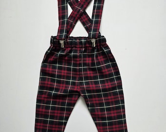 Red and Green Tartan Print Trousers Pants Trews with Braces Cute Baby Set Baby kids Clothes NEW