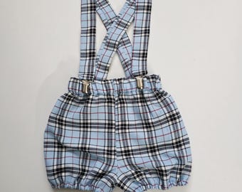 Baby Blue Scottish Tartan Bloomer with Braces Baby Set Boys