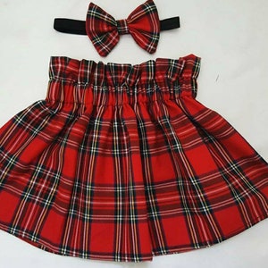 Red Tartan Skirt with Bow Cute Baby Set Royal Plaid Check Print Baby Girls Clothes NEW