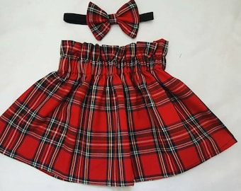 Roter Tartan Rock mit Schleife Baby Set Royal Karo Karo Print Baby Mädchen Kleidung NEU