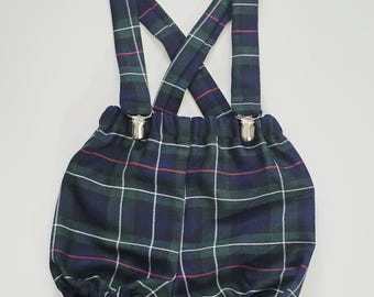 Modern Scottish Tartan Bloomer with Braces Baby Set Boys