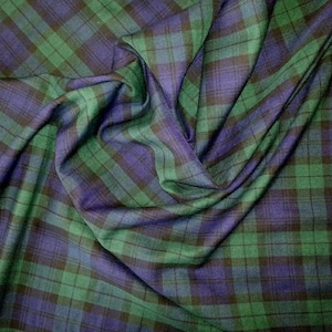 Polyviscose Fabric 150cm Wide Black Watch Scottish Tartan Blue green Tartan