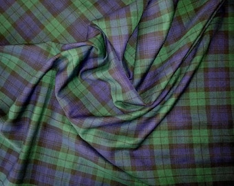 Polyviscose Fabric 150cm Wide Black Watch Scottish Tartan Blue green Tartan