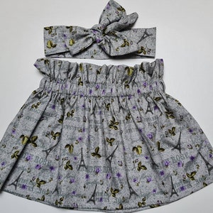 Paris France Eiffel Tower Cute Print Skirt and Headwrap Baby Set Baby Girls Clothes NEW