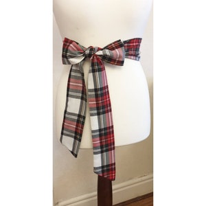 Women&#39;s White Tartan Sash, Tartan Plaid Sashes, Belt, Wedding Accessories