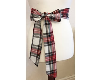 Women&#39;s White Tartan Sash, Tartan Plaid Sashes, Belt, Wedding Accessories