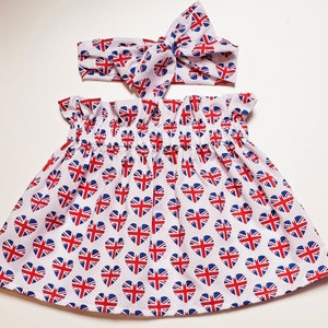 Union Jack Love Hearts Skirt and Headwrap Cute Baby Set Baby Girls Clothes NEW