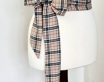 Women&#39;s Beige Tartan Sash, Tartan Check Sashes, Belt, Wedding Accessories