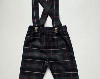 Yellow and Red Tartan Print Trousers Pants Trews with Braces Cute Baby Set Baby kids Clothes NEW