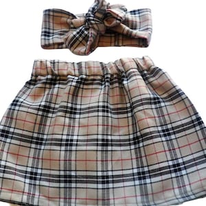 Baby Beige Skirt & Headwrap Set - Tartan Print Girls Clothes