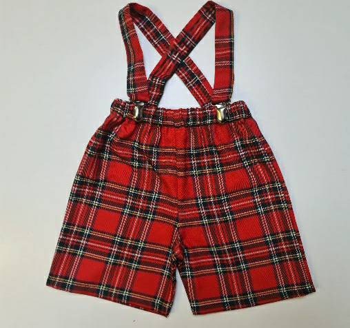 Conjunto de bebé bonito con pantalones cortos y tirantes con estampado de tartán escocés real, ropa para bebés varones, atuendo navideño de invierno NUEVO