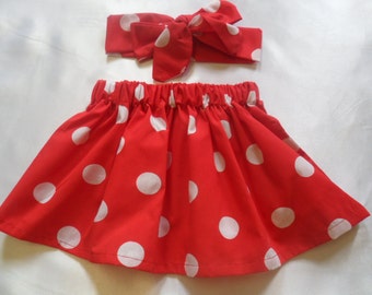 Rot und Weiß Polka Dot Print Rock und Stirnband Niedlich Baby Set Baby Mädchen Kleidung NEU