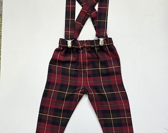 Modern Tartan Print Trousers Pants Trews with Braces Cute Baby Set Baby kids Clothes NEW